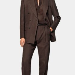 Mid Brown Tailored Fit Milano Suit in Cotton Linen…