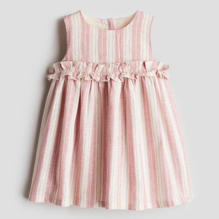 Linen-Blend Dress - Light pink_striped - Kids _ H&M US kid